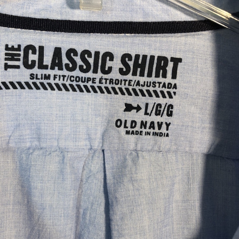 OLD NAVY The CLASSIC SHIRT Slim Fit Lg  Blue Men’s Button Down 100% Cotton Used - Picture 2 of 13